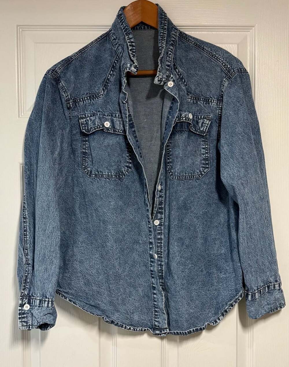 SHEIN Acid Wash Denim Button Up Shirt Size US 4